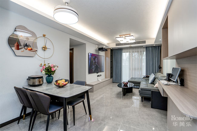 95㎡三居，客餐廳之間打造工作區(qū)，將生活與工作和諧結(jié)合